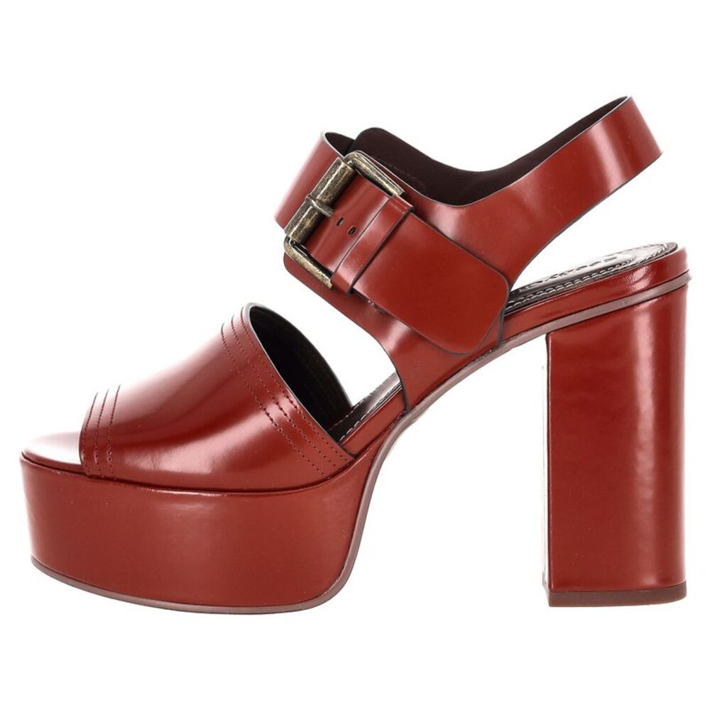 See by Chloé Buckle Strap Block Heels in Red Leather